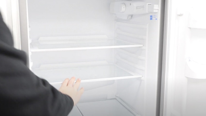 Re-attach shelves to the fridge freezer